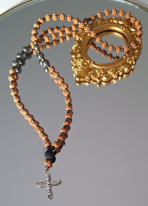 Collier Homme en graines de Rudraksha et Pyrite